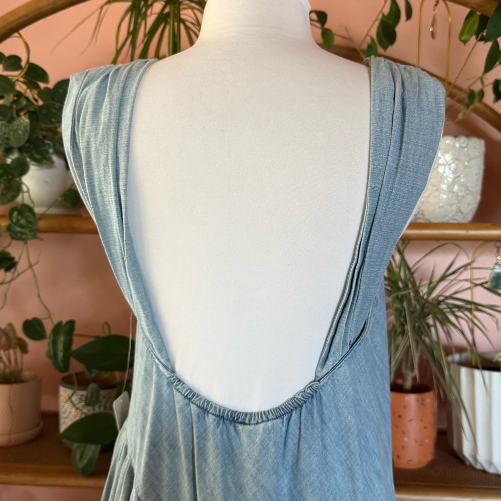 Free People Tala Denim Midi Maxi Asymmetrical Dress NWT Size XS Blue - Picture 5 of 9
